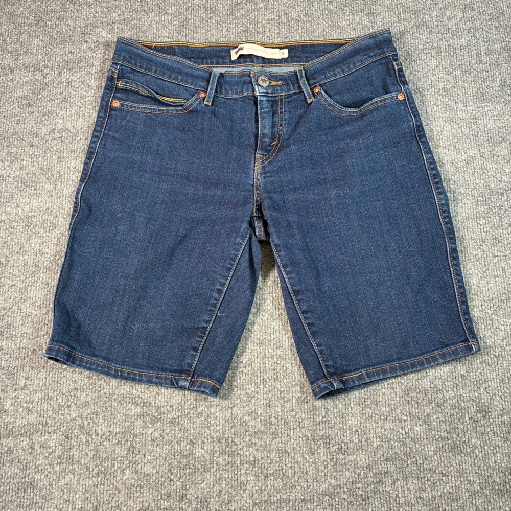 Levis Bermuda Shorts Womens 5 W27 Dark Wash Blue Stretch Denim Knee Length 32570